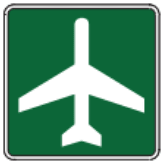 Airport sign: green square with a white airplane.