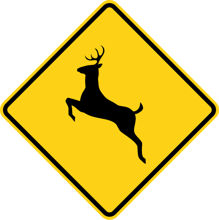 Yellow diamond-shaped sign with a black symbol.