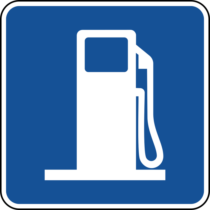 Fuel Services Available sign: blue square with a white gas pump.