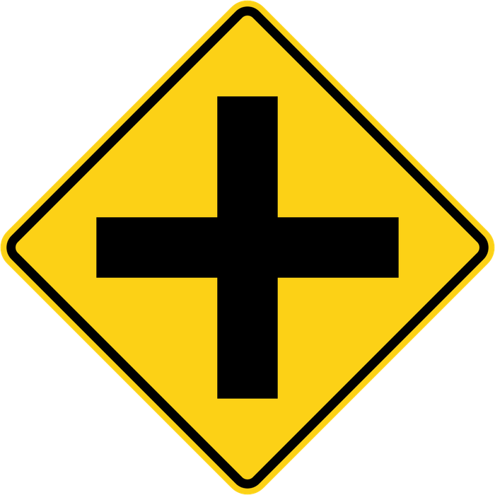 Yellow diamond-shaped sign with a black symbol.