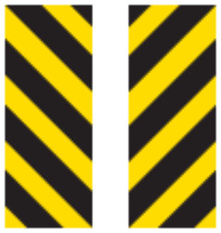 Object Markers sign: two tall panels with diagonal yellow and black stripes.