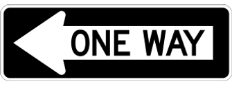 One Way sign: black rectangle with a white arrow reading ONE WAY.