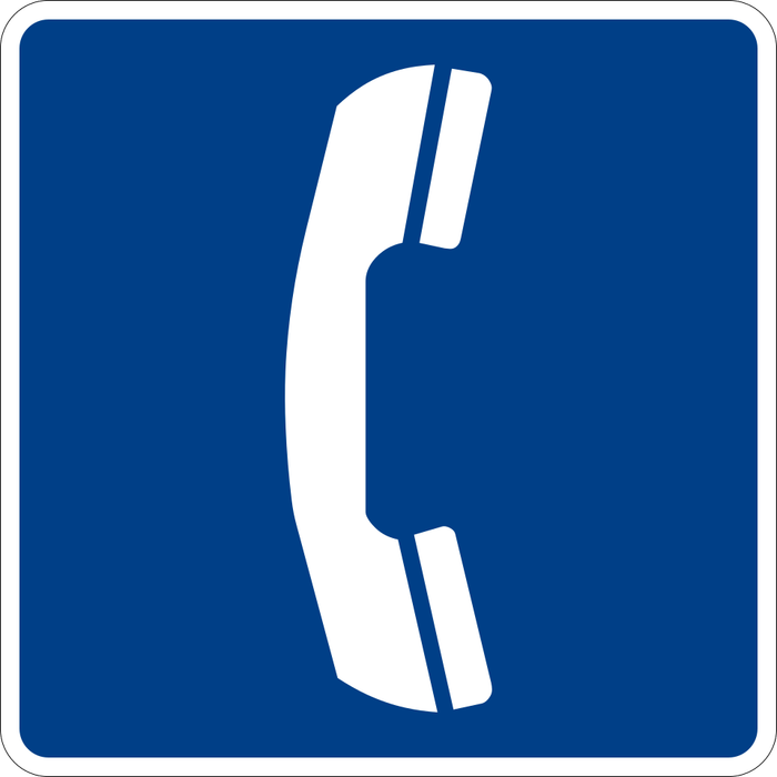 Telephone Available sign: blue square with a white telephone handset.