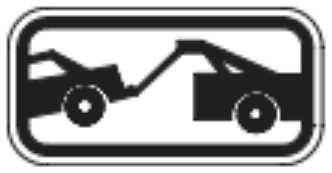 Tow-Away Zone sign: white rectangle showing a tow truck pulling a car.